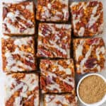Top view of sweet potato gingerbread baked oatmeal bars.
