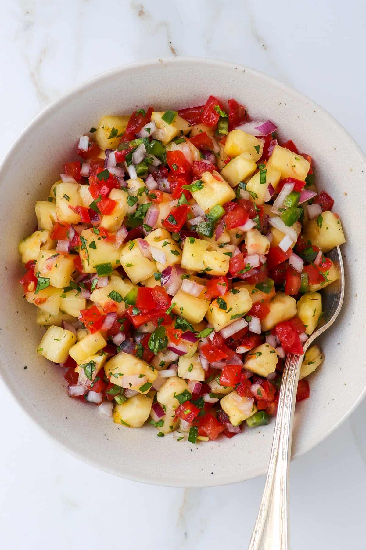 Pineapple salsa in a bowl.