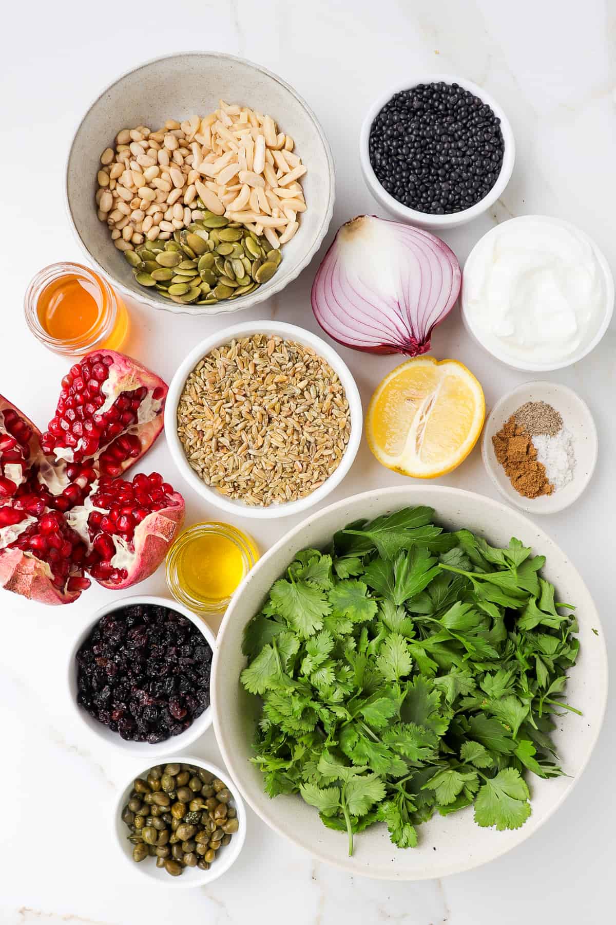 Ingredients shown to make the Cypriot grain salad.