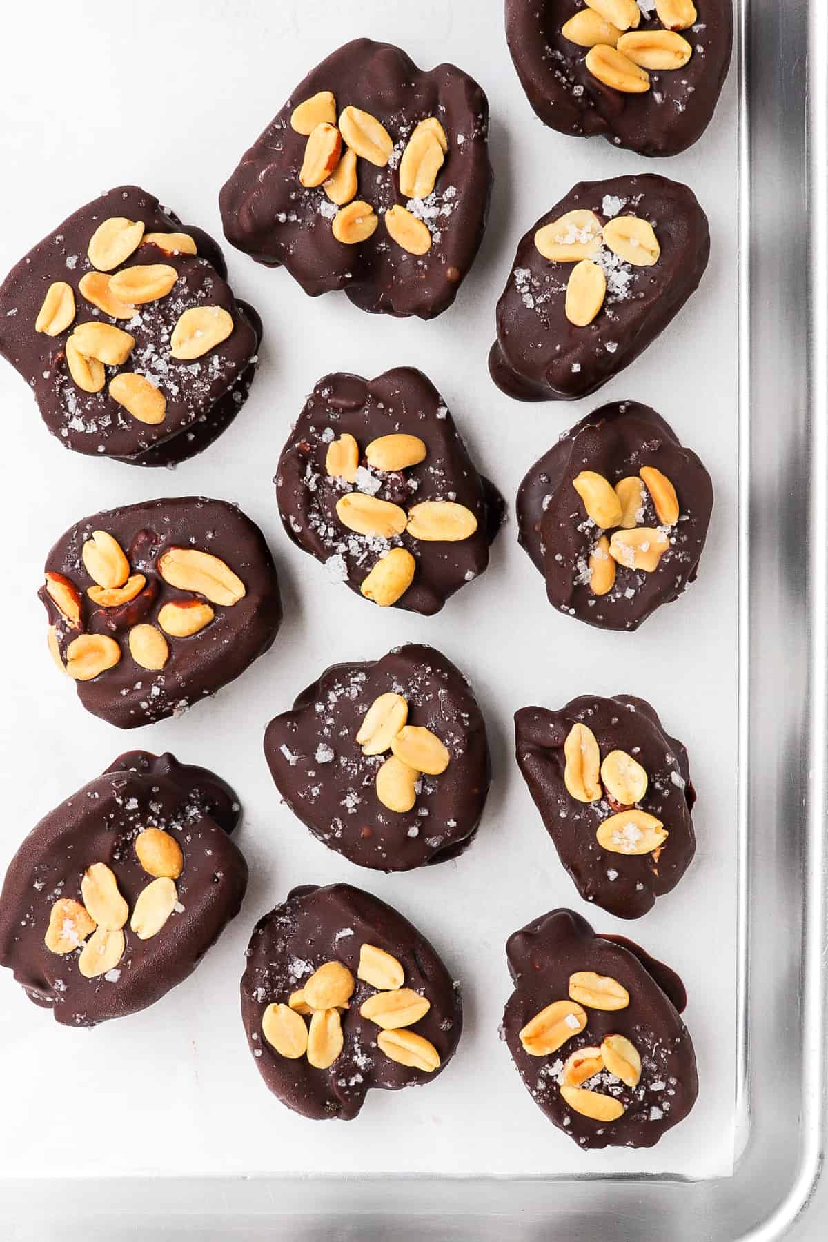 Chocolate covered dates with peanuts.