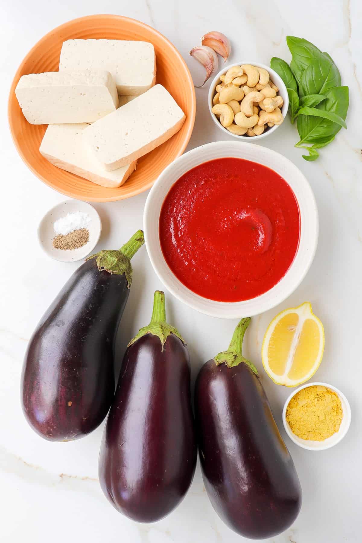 Ingredients shown to make eggplant rollatini.