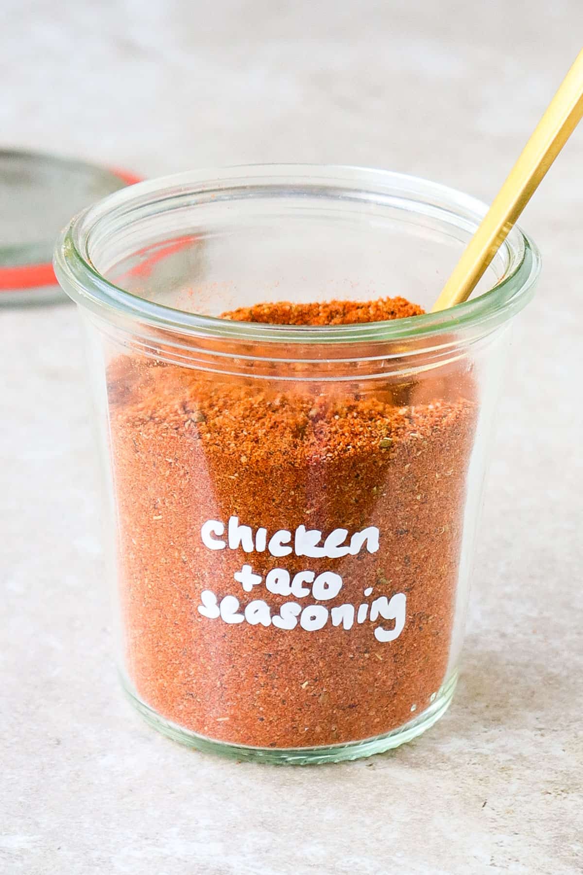 Taco spices in a jar.