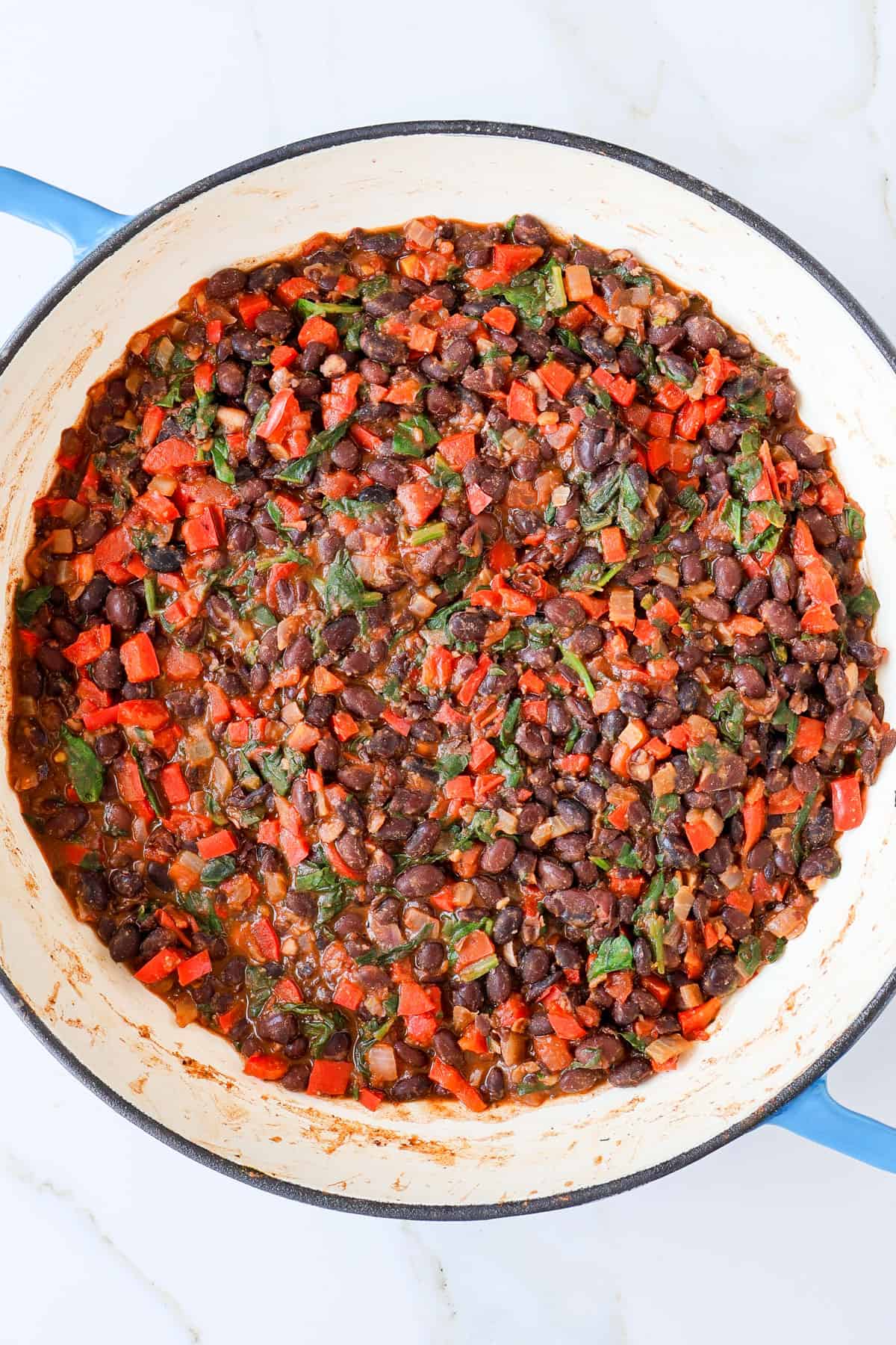 Cooked black bean filling.