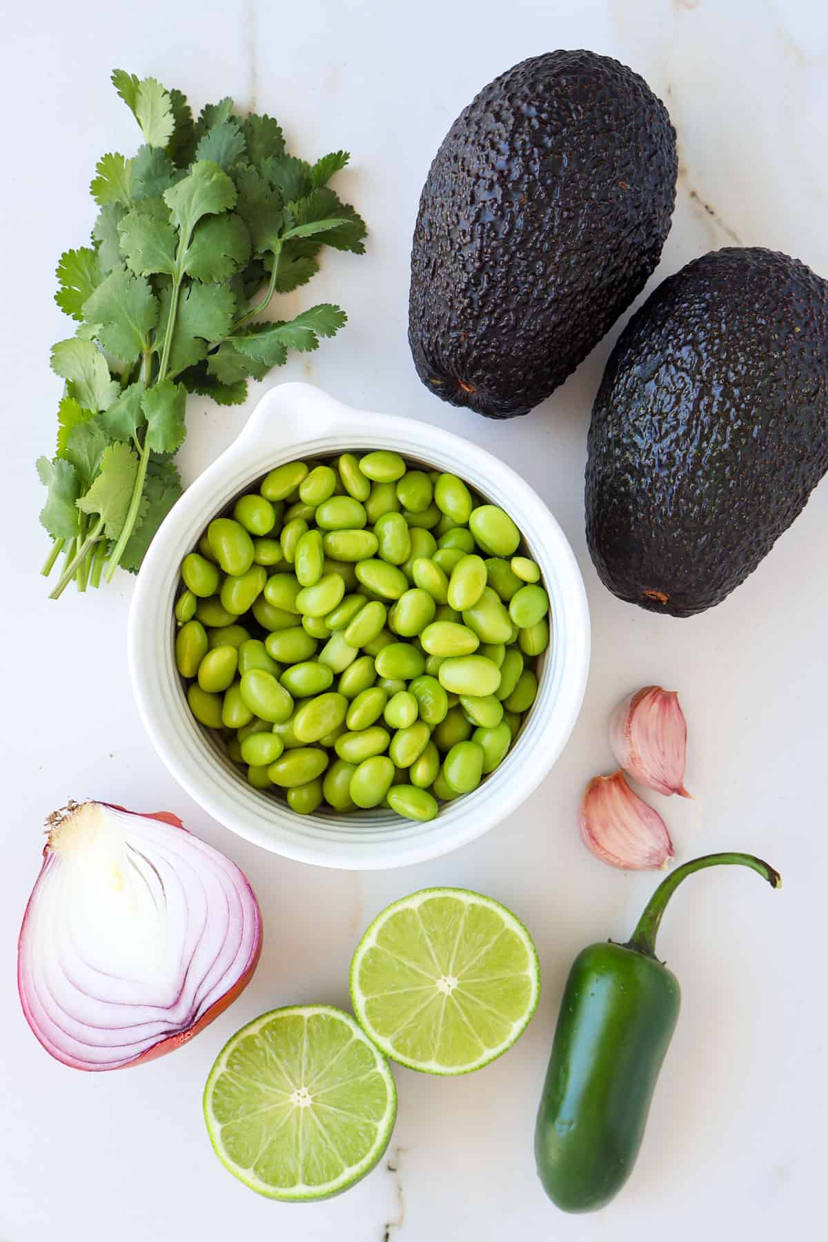 Ingredients shown to make guacamole.