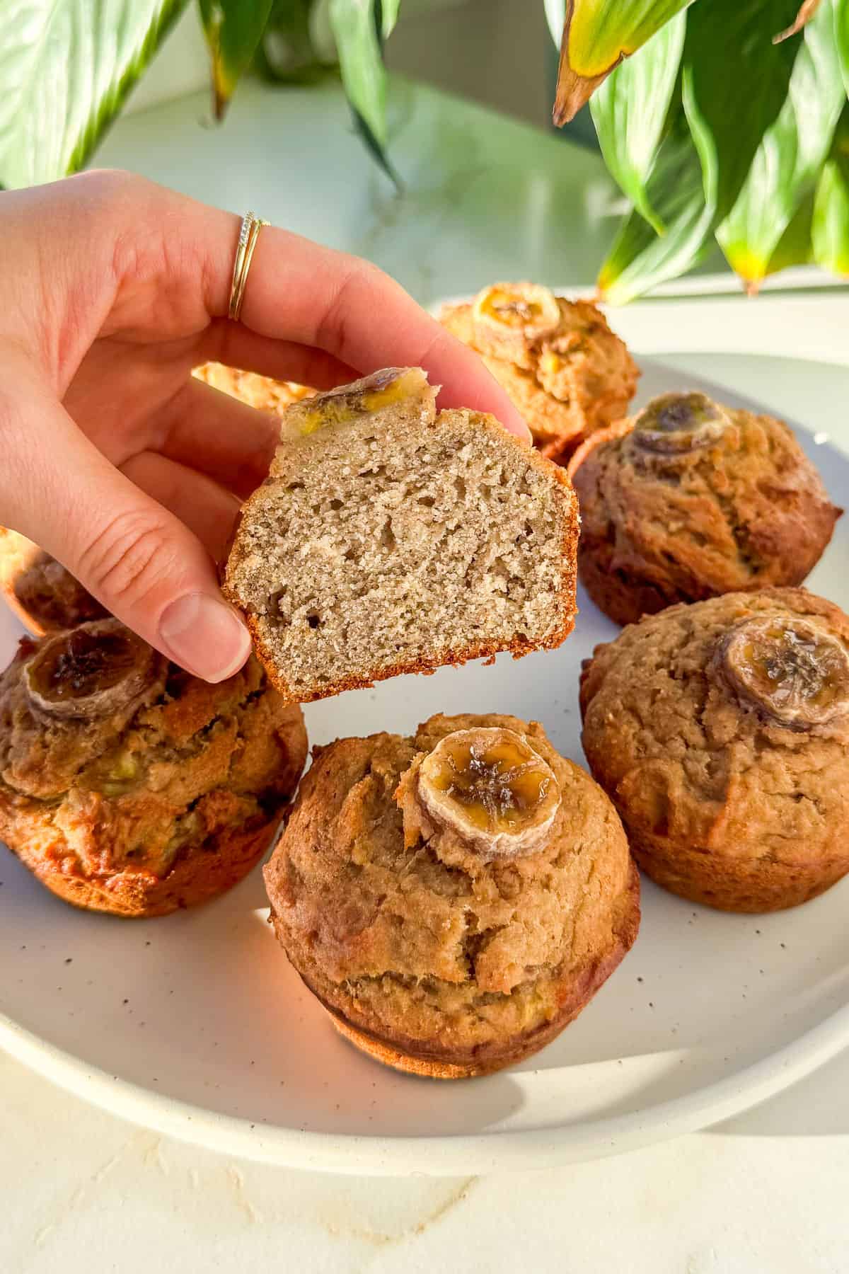 Side shot of inside of muffin.