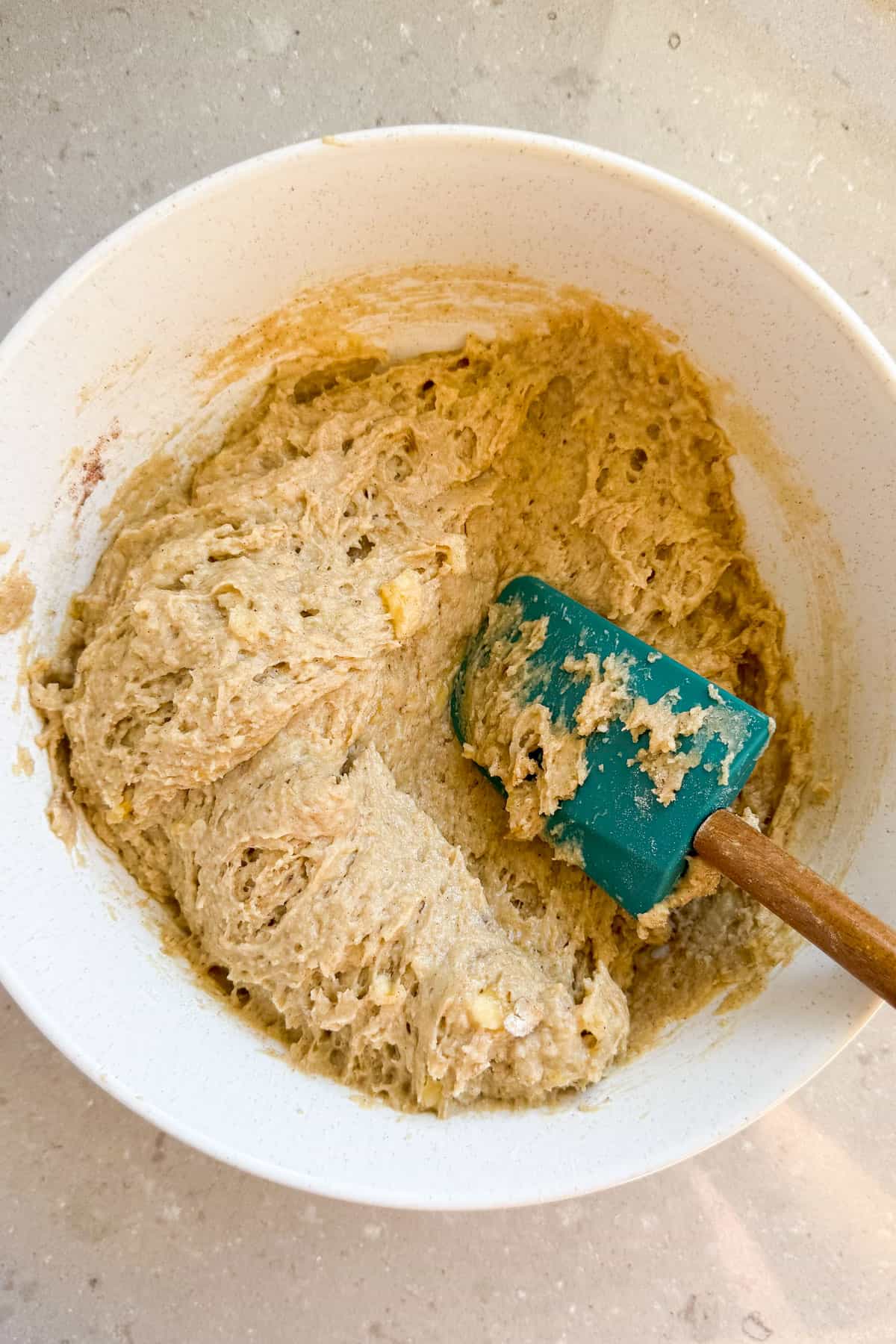 Muffin batter in a bowl.