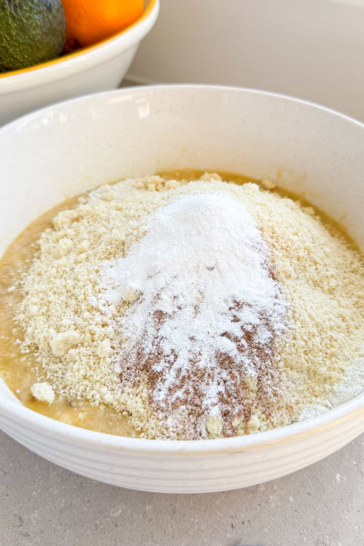 Dry ingredients added to the bowl.