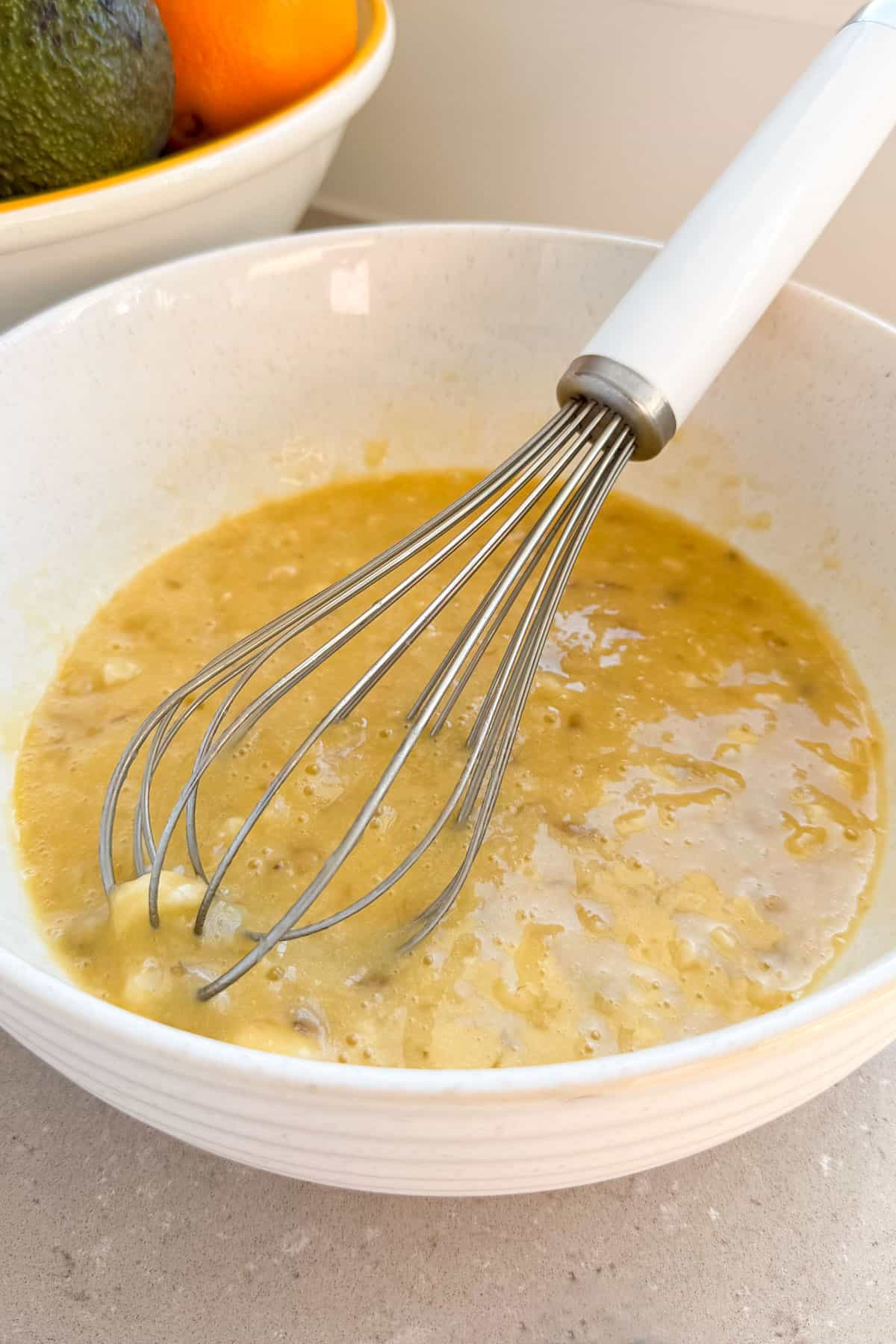 Wet ingredients whisked together.