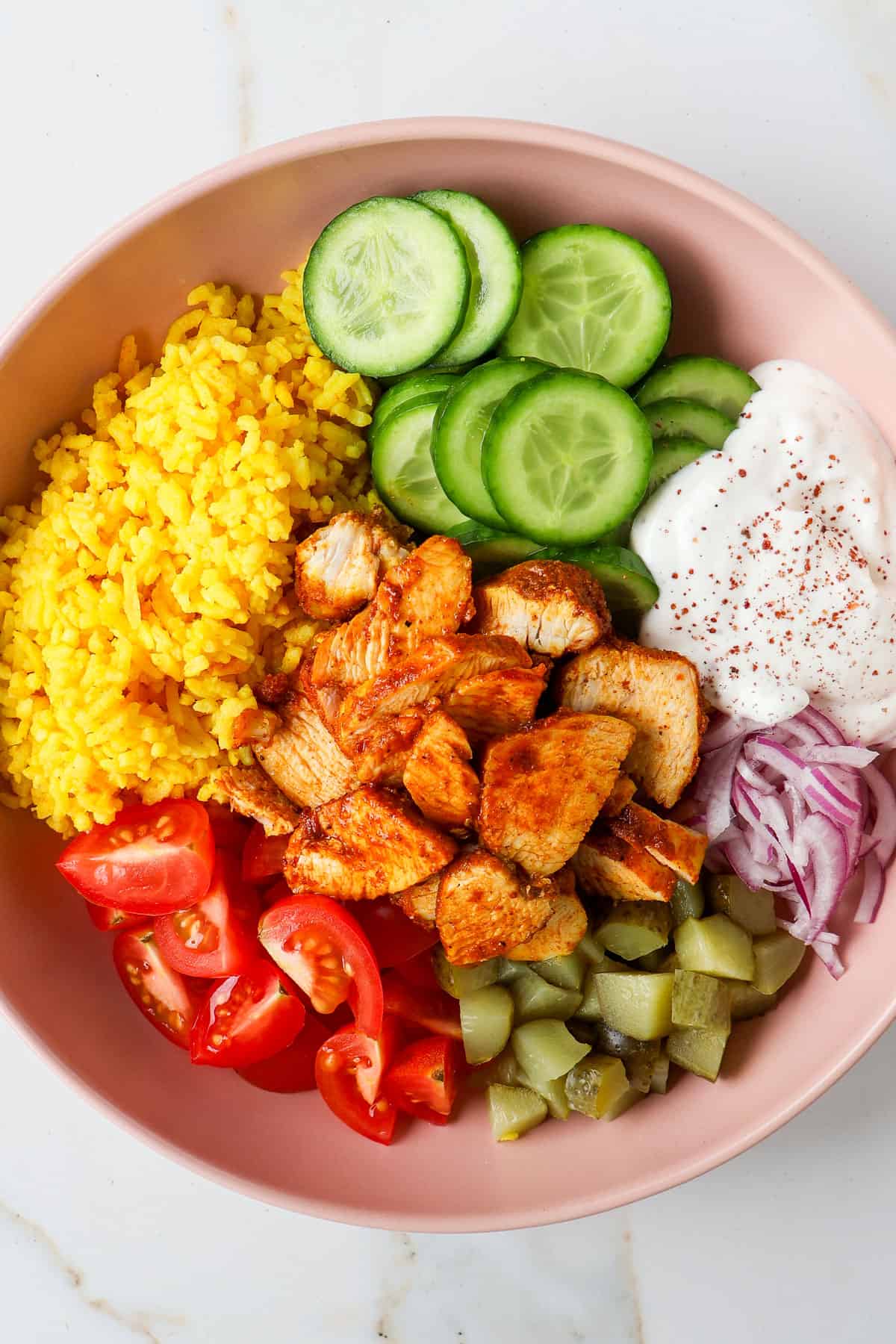 Chicken shawarma rice bowl.