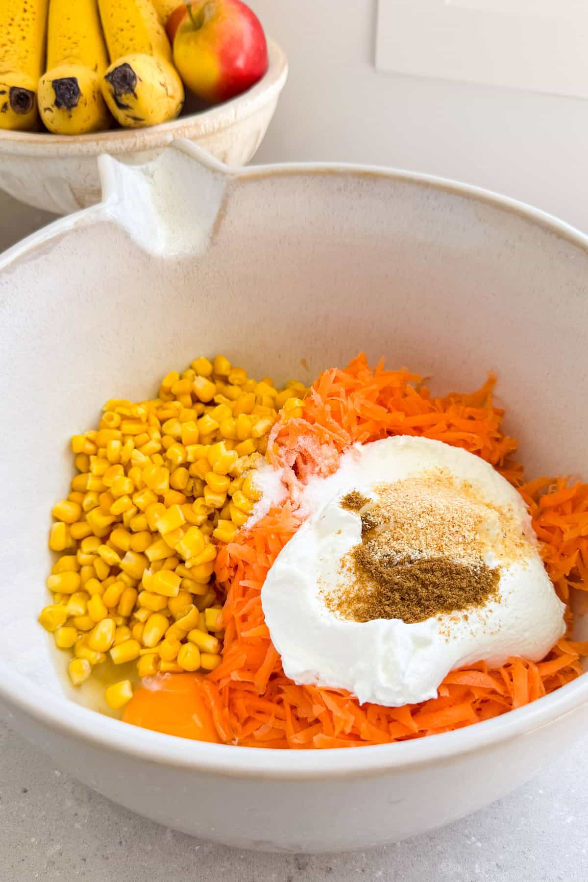 Wet ingredients in a bowl.