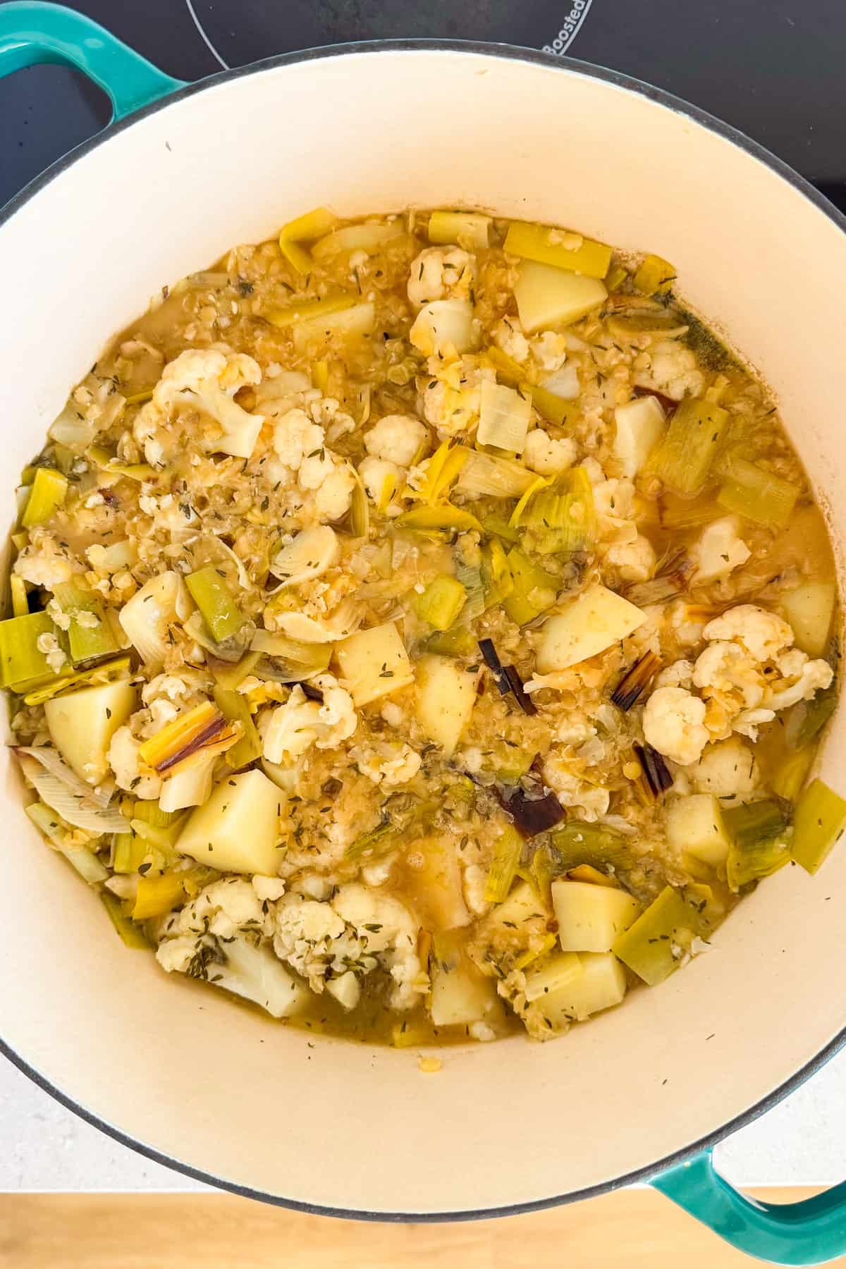 Cooked soup in a bowl