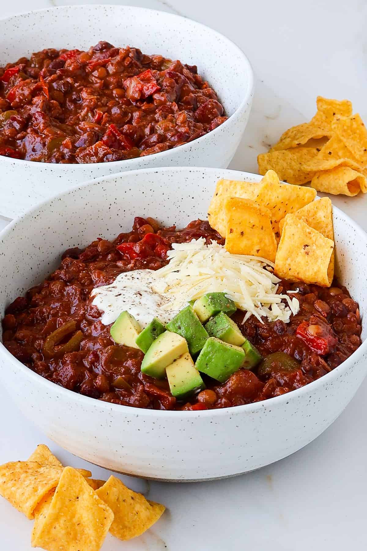 Side of vegetarian chili in a bowl.