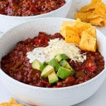Side of vegetarian chili in a bowl.