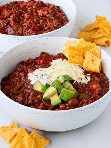 Side of vegetarian chili in a bowl.