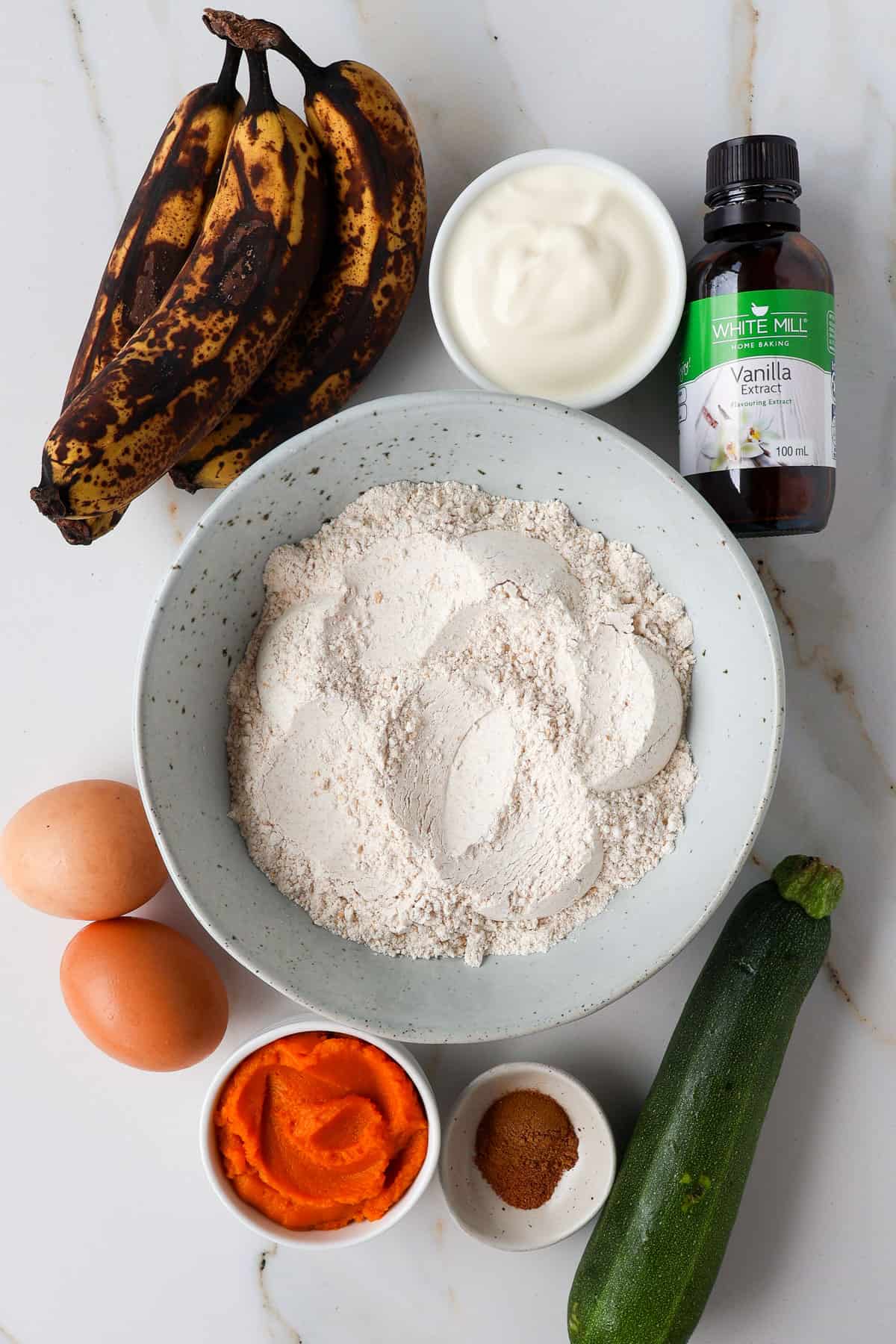 Ingredients shown to make the muffins.