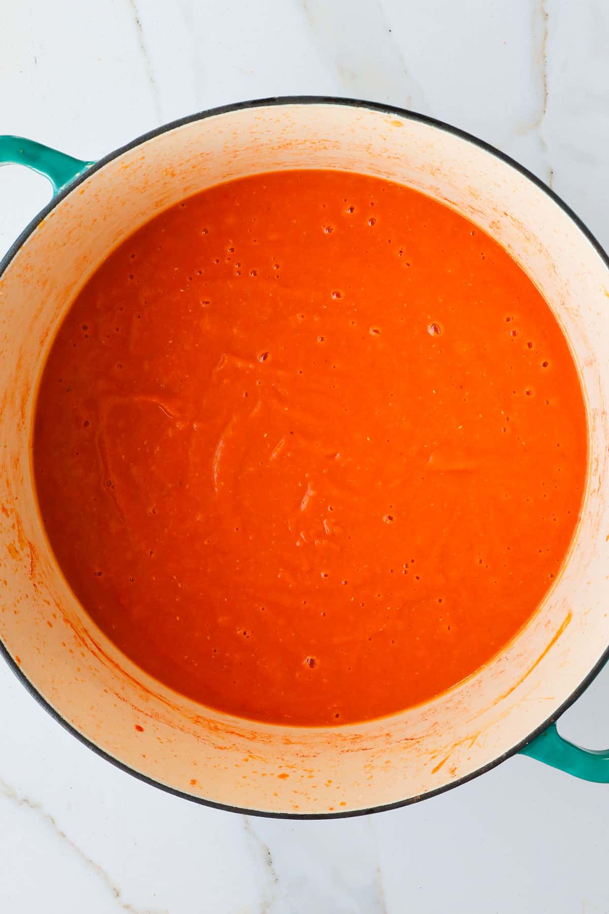 Blended soup in a pot.