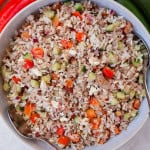 Tuna rice salad in a large bowl.