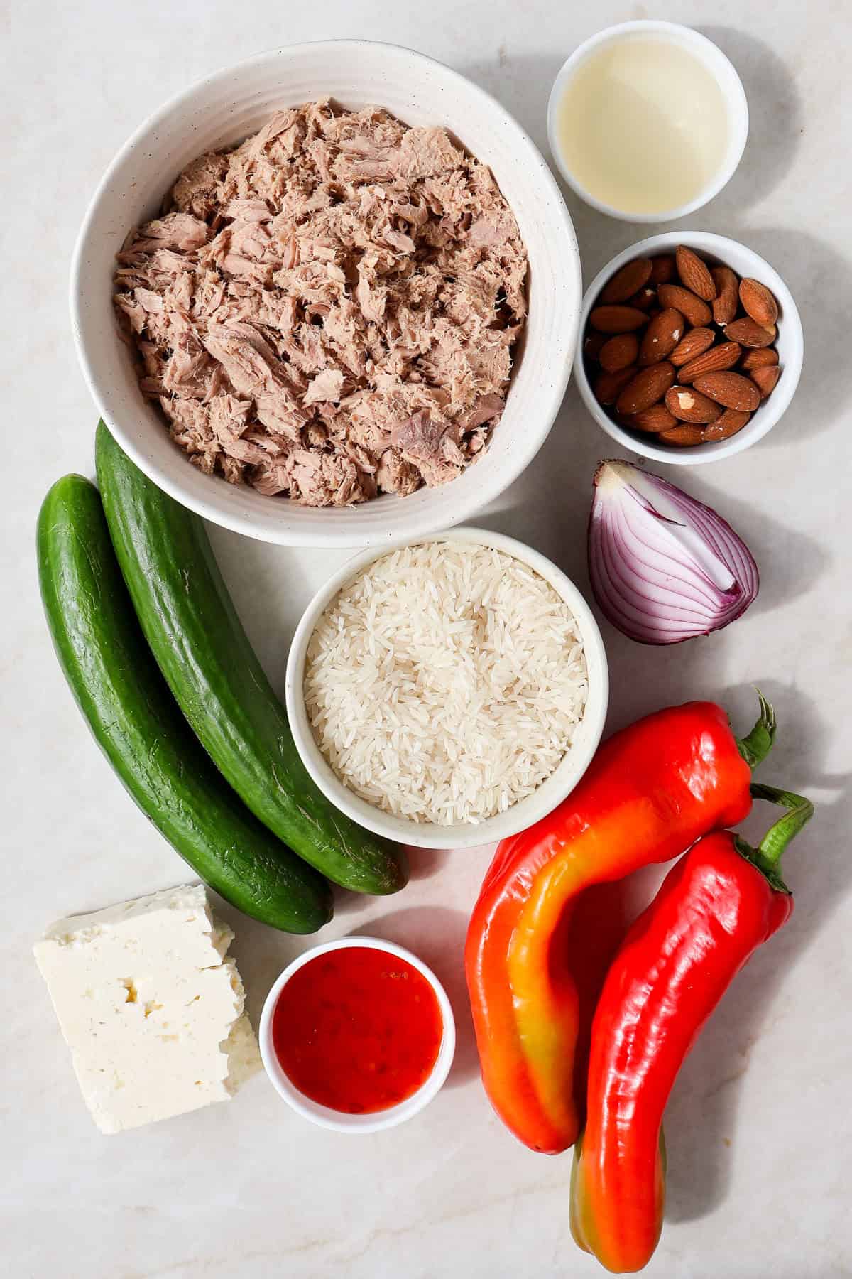 Ingredients shown to make the salad.