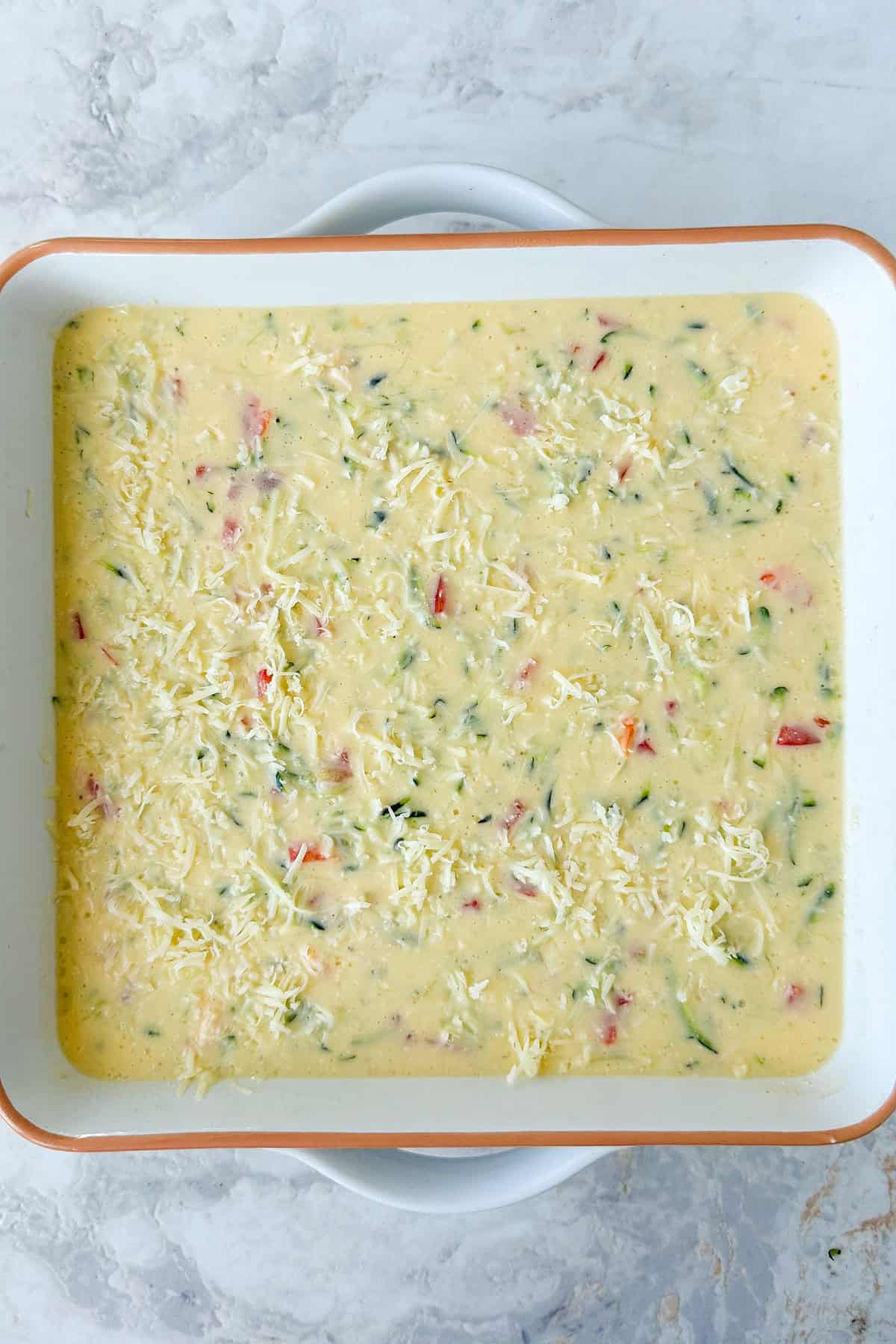 Egg bake casserole I a dish before its baked.