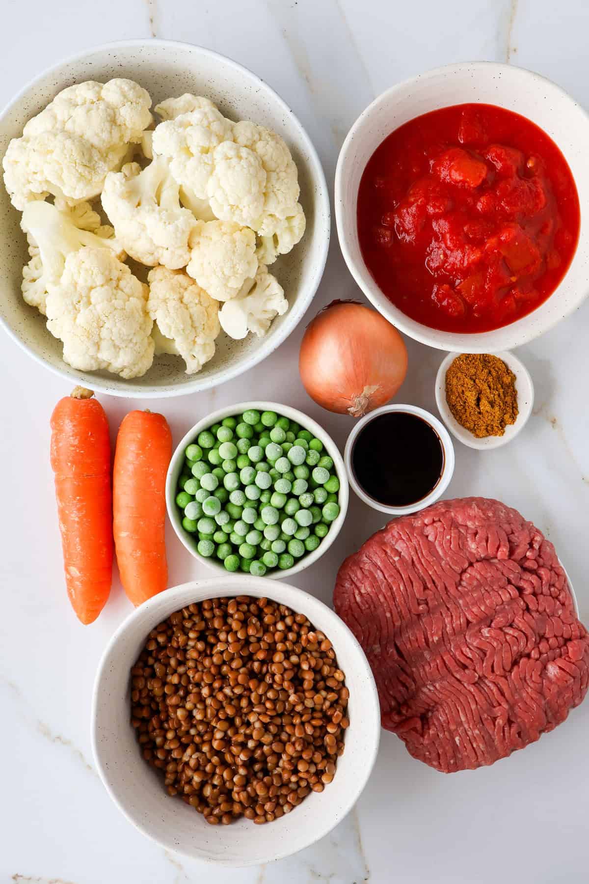 Ingredients shown to make the mince recipe.