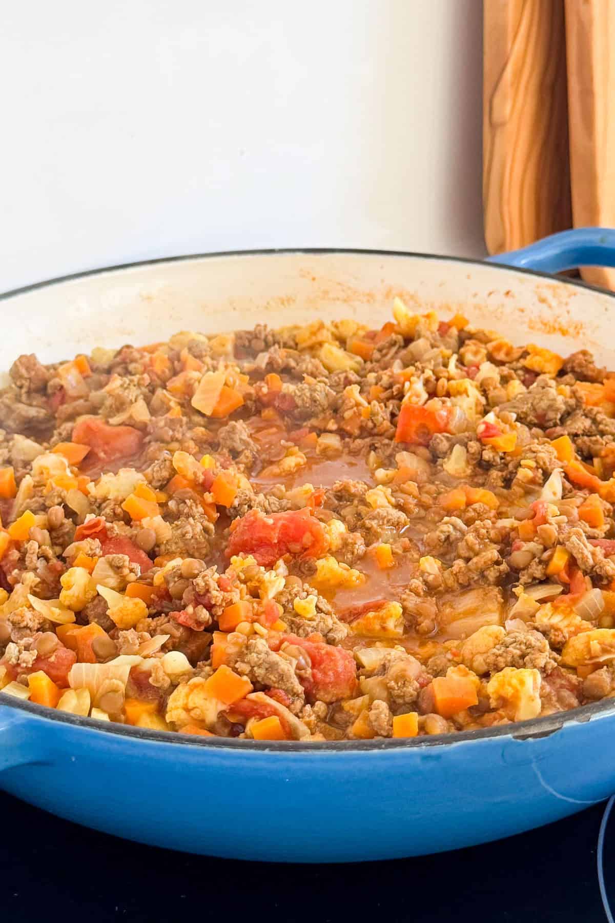 Savoury mince simmering on the stove.