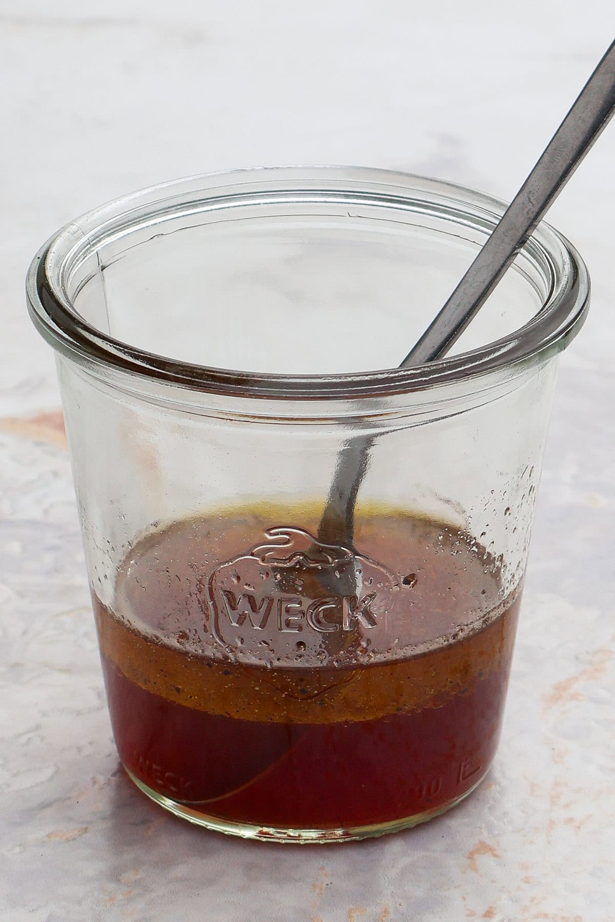 Vinaigrette mixed in a jar.