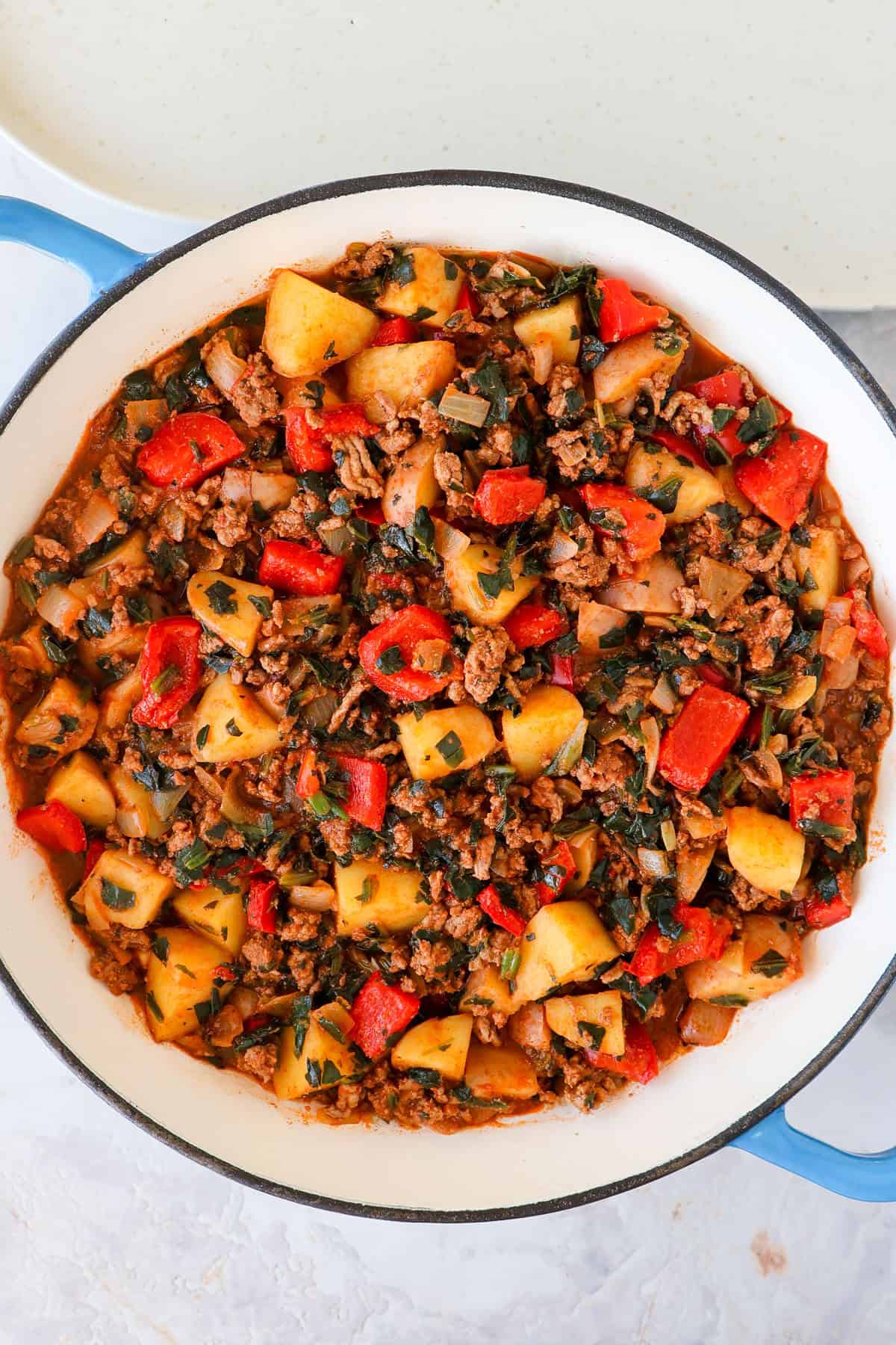 Found beed and potatoes skillet meal.
