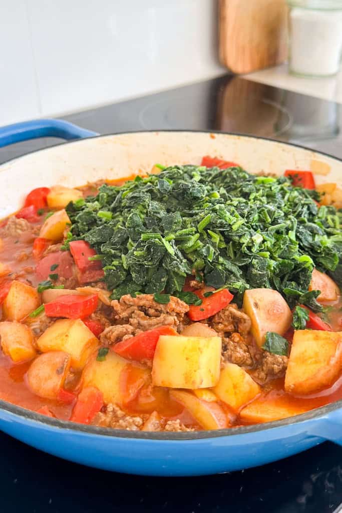 frozen spinach added.