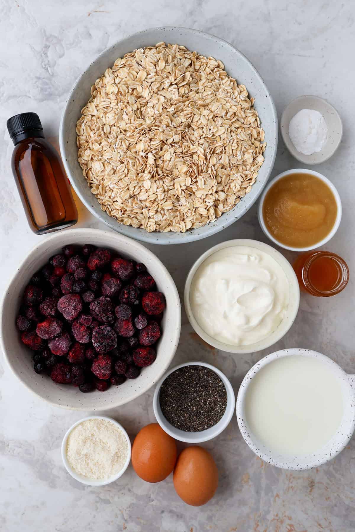 Ingredients shown to make the baked oatmeal recipe.